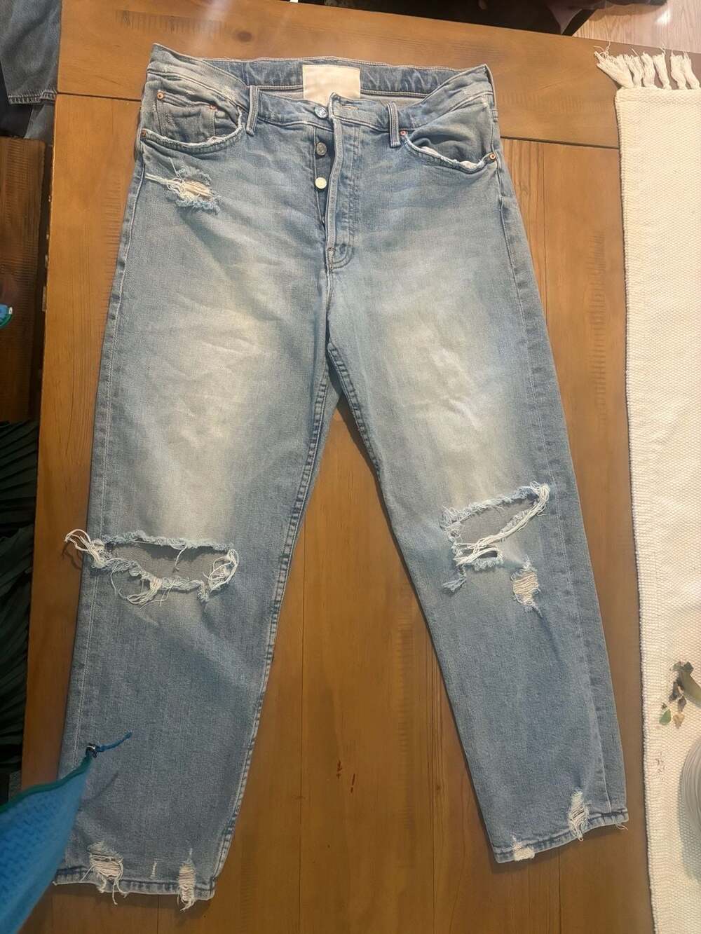 MOTHER Superior Distressed Light Wash Straight Leg Jeans Size 33